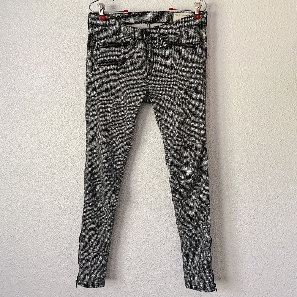 Rag & Bone Black and White Printed Moto Pants